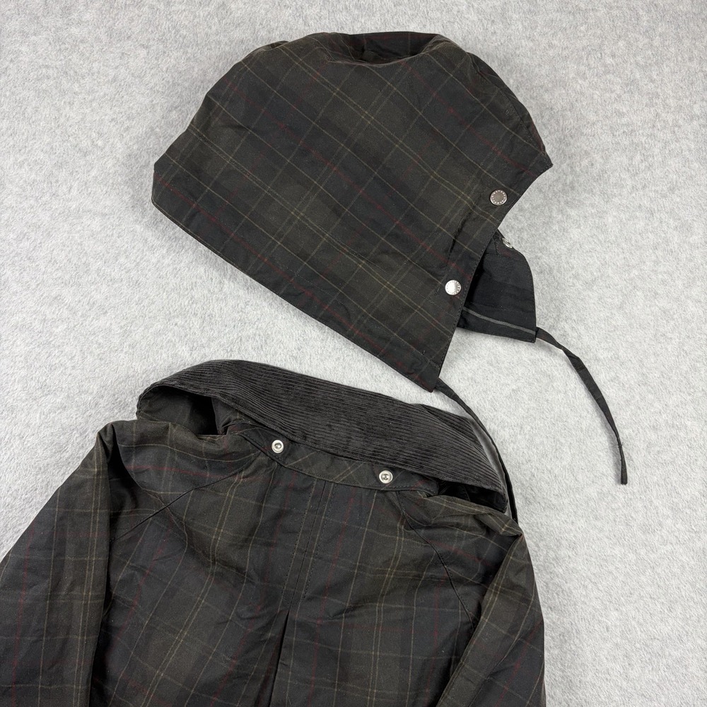 Barbour x Ganni Jacket Womens 8 Black Tartan Waxed Hooded Smock Anorak NWT - Picture 11 of 14
